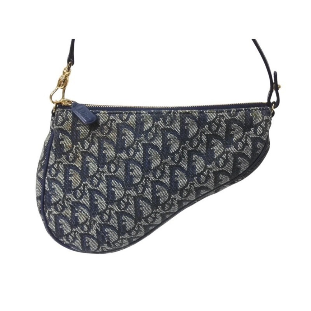 CHRISTIAN DIOR Trotter Saddle Bag One Shoulder Hobo Bag Navy Blue - Picture 2 of 9